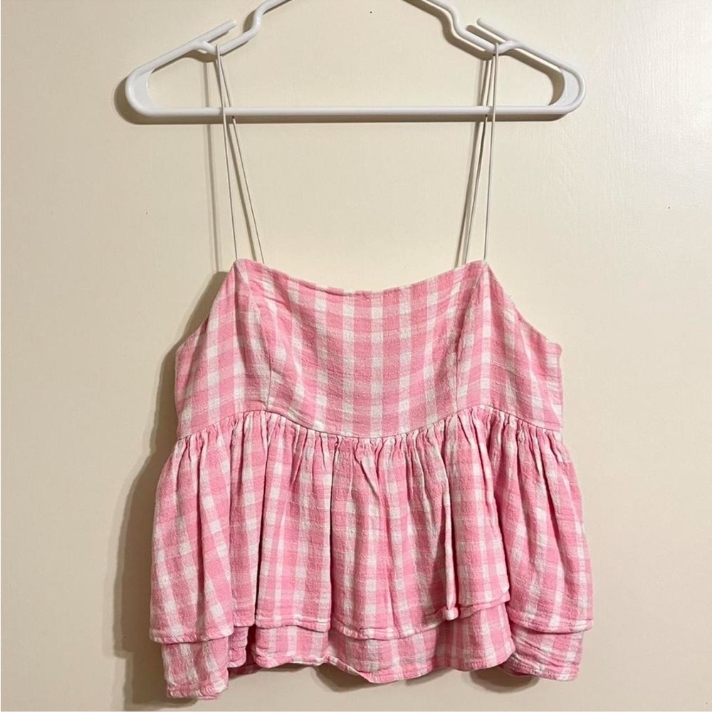 Urban Outfitters Pink Gingham Babydoll Top - size M